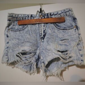 Distressed Light Blue Denim Shorts